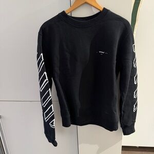 Off-White Black Crewneck Sweater with Geometric White Patterns